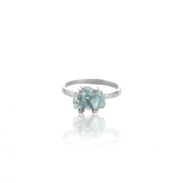 Raw Aquamarine Hammered Ring
