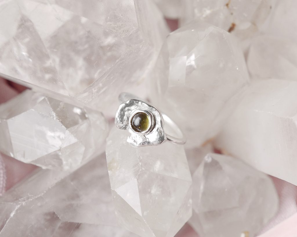 Maji Peridot water casting ring made from recycled sterling silver