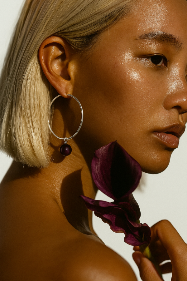Hoop Earrings with Amethyst Charms
