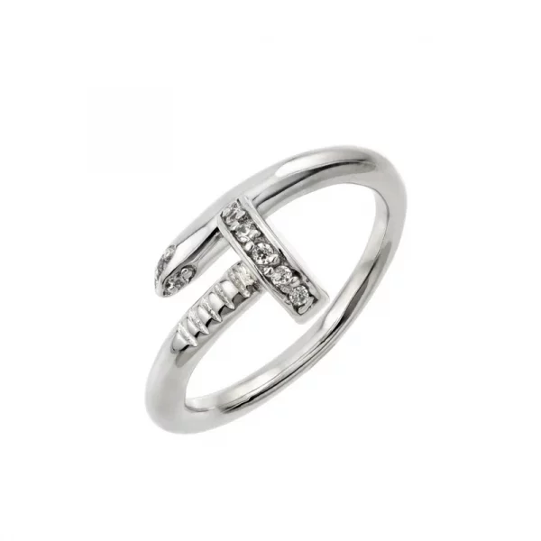 Sterling silver cubic zirconia nail wrap ring with pavé-set stones, styled on a white background.