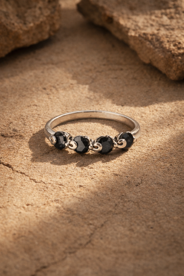 The Eclipse Stack Ring – Sterling Silver with Black Stones | Handmade in Nairobi